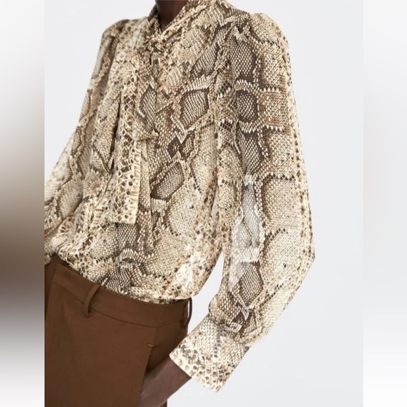 Zara snakeskin print blouse with neck tie - Picture 8 of 15